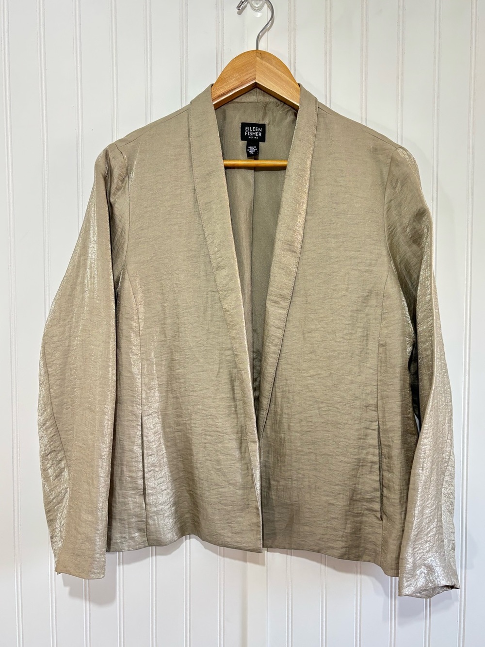 Eileen Fisher Petite Linen Silk Blend Shimmer Open Front Elegant Jacket P Large